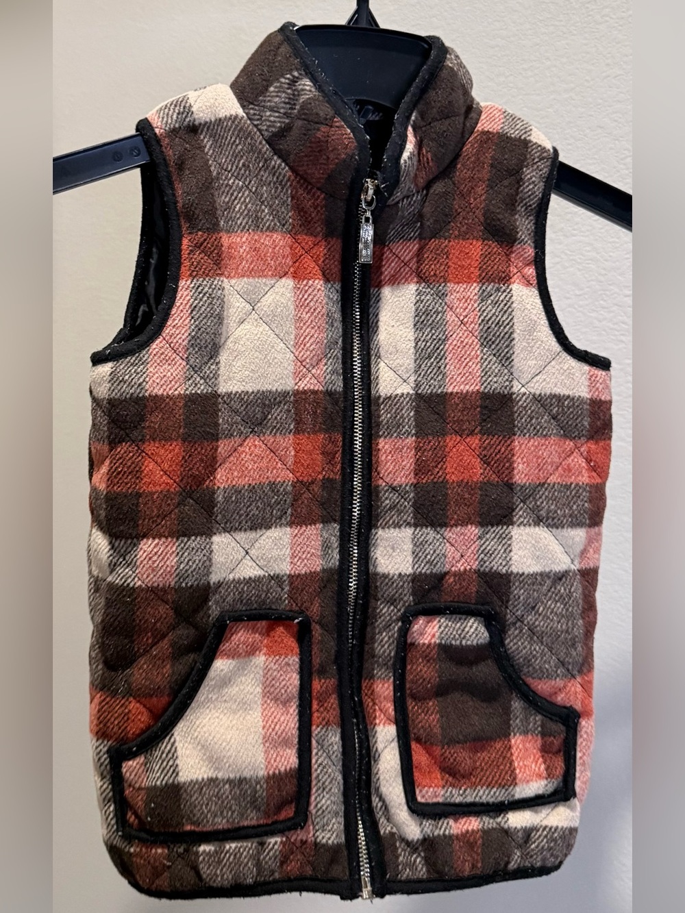 Kids Plaid Quilted Vest - Red, Brown & Cream